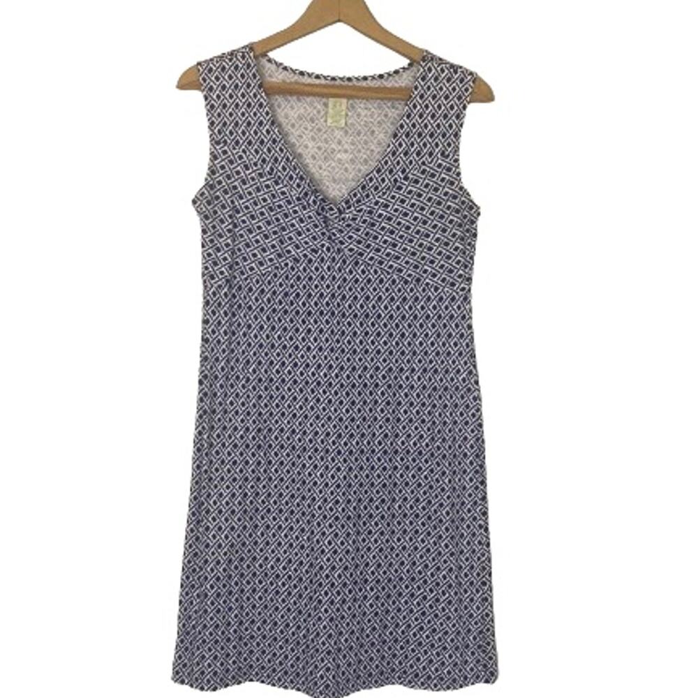 Caribbean Joe Blue & White Geometric Sleeveless‎ Dress Sz s
